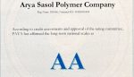 به گزارش پتروجنوب به نقل از روابط عمومی شرکت پلیمر آریاساسول، کمیته رتبه‌بندی اعتباری شرکت «پایا» که در چهار سال گذشته رتبه اعتباری بلند مدت AA، را به شرکت آریاساسول با نماد «آریا» تخصیص داده بود، براساس بازنگری انجام شده، رتبه اعتباری بلندمدت AA این نماد را تمدید کرد و این شرکت همچنان بالاترین رتبه اعتباری شرکت‌های ایرانی را در اختیار دارد.
