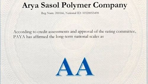 به گزارش پتروجنوب به نقل از روابط عمومی شرکت پلیمر آریاساسول، کمیته رتبه‌بندی اعتباری شرکت «پایا» که در چهار سال گذشته رتبه اعتباری بلند مدت AA، را به شرکت آریاساسول با نماد «آریا» تخصیص داده بود، براساس بازنگری انجام شده، رتبه اعتباری بلندمدت AA این نماد را تمدید کرد و این شرکت همچنان بالاترین رتبه اعتباری شرکت‌های ایرانی را در اختیار دارد.